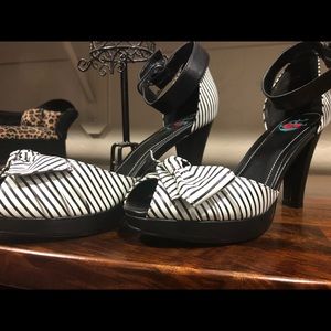 Black and white striped heels